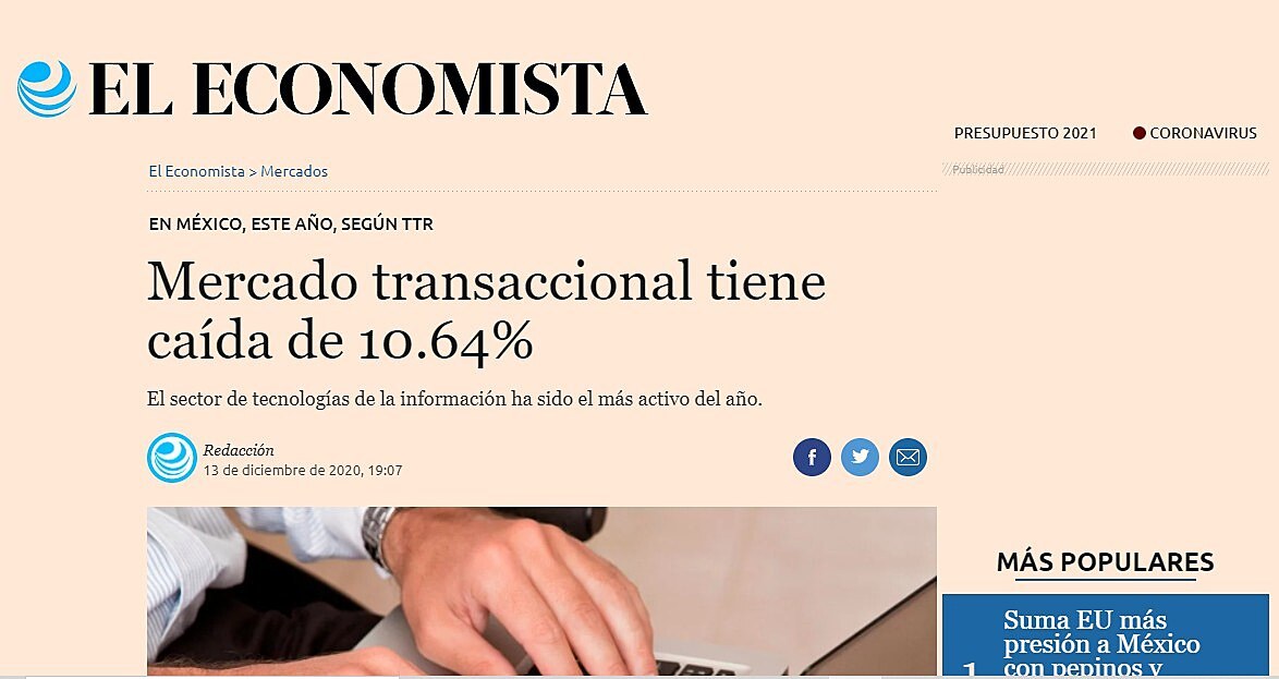 Mercado transaccional tiene cada de 10.64%